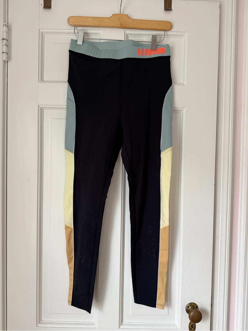 P.E Nation High Waisted Black and Colorblock Leggings Size Large